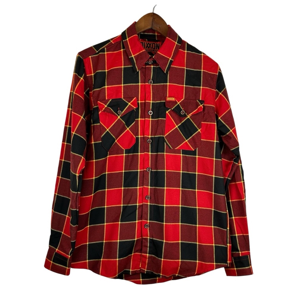 Dixxon Flannel Co Plaid Button Down Shirt Leatherneck Mens Small Red Black EUC